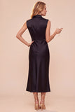 Koffieschede met cowl neck mouwloze midi-jurk met kant