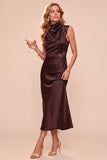 Koffieschede met cowl neck mouwloze midi-jurk met kant