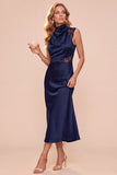 Koffieschede met cowl neck mouwloze midi-jurk met kant