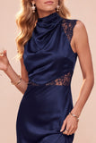 Koffieschede met cowl neck mouwloze midi-jurk met kant