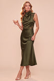 Koffieschede met cowl neck mouwloze midi-jurk met kant