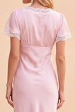 Blush Sheath V-hals flutter mouwen midi kerstfeestjurk met kant