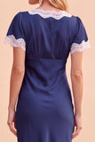 Blush Sheath V-hals flutter mouwen midi kerstfeestjurk met kant