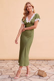 Blush Sheath V-hals flutter mouwen midi kerstfeestjurk met kant