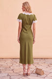 Blush Sheath V-hals flutter mouwen midi kerstfeestjurk met kant