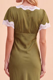 Blush Sheath V-hals flutter mouwen midi kerstfeestjurk met kant
