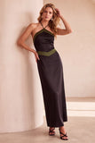 Zwarte en groene halter satijn Maxi trouwjurk