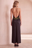 Zwarte en groene halter satijn Maxi trouwjurk