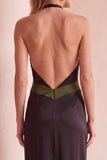 Zwarte en groene halter satijn Maxi trouwjurk