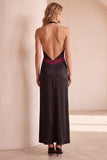 Zwarte en groene halter satijn Maxi trouwjurk