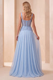 Hemelsblauwe A-lijn sweetheart chiffon pailletten lange formele jurk