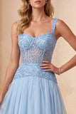 Hemelsblauwe A-lijn sweetheart chiffon pailletten lange formele jurk