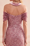 Desert Rose Zeemeermin Halter Pailletten Fluweel Lange Formele Jurk