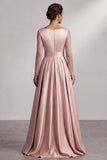Blush A-lijn V-hals lange mouwen geplooide maxi jurk Mother of the Bride met pailletten