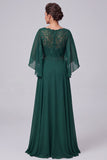 Donkergroene A-lijn V-hals kant met fladderende mouwen Lange Mother of the Bride jurk met kralen