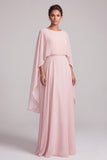 Blush A-lijn chiffon bateau hals cape lange moeder van de bruid jurk met kralen