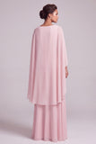 Blush A-lijn chiffon bateau hals cape lange moeder van de bruid jurk met kralen