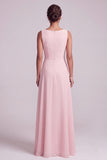 Blush A-lijn chiffon bateau hals cape lange moeder van de bruid jurk met kralen