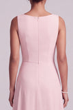 Blush A-lijn chiffon bateau hals cape lange moeder van de bruid jurk met kralen