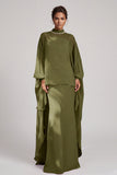 Olijfgroene schede met hoge hals chiffon Lange Moeder van de Bruid jurk met strassstenen