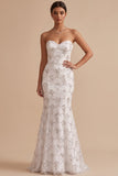 Witte zeemeermin strapless pailletten Maxi trouwjurk