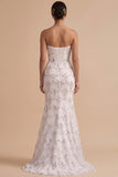 Witte zeemeermin strapless pailletten Maxi trouwjurk