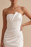 Witte Zeemeermin Satijn strapless gerimpelde Maxi trouwjurk met split