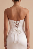 Witte Zeemeermin Satijn strapless gerimpelde Maxi trouwjurk met split