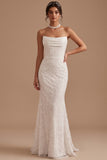 Witte zeemeermin Cowl Neck Pailletten Maxi trouwjurk met kralen