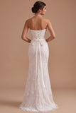 Witte zeemeermin Cowl Neck Pailletten Maxi trouwjurk met kralen