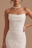 Witte zeemeermin Cowl Neck Pailletten Maxi trouwjurk met kralen