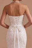 Witte zeemeermin Cowl Neck Pailletten Maxi trouwjurk met kralen