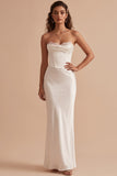 Witte satijnen korset Zeemeermin strapless satijn lange trouwjurk met kant