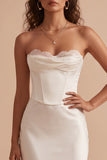Witte satijnen korset Zeemeermin strapless satijn lange trouwjurk met kant