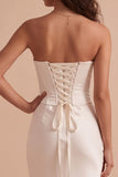 Witte satijnen korset Zeemeermin strapless satijn lange trouwjurk met kant