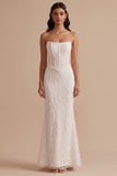 Witte korset zeemeermin strapless maxi trouwjurk met borduurwerk
