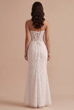 Witte korset zeemeermin strapless maxi trouwjurk met borduurwerk