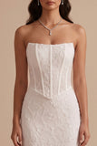 Witte korset zeemeermin strapless maxi trouwjurk met borduurwerk