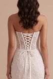 Witte korset zeemeermin strapless maxi trouwjurk met borduurwerk