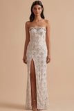 Witte schede strapless pailletten strassstenen lange trouwjurk met split