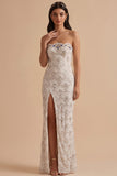 Witte schede strapless pailletten strassstenen lange trouwjurk met split
