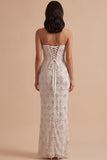 Witte schede strapless pailletten strassstenen lange trouwjurk met split