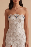 Witte schede strapless pailletten strassstenen lange trouwjurk met split