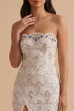 Witte schede strapless pailletten strassstenen lange trouwjurk met split