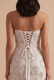 Witte schede strapless pailletten strassstenen lange trouwjurk met split