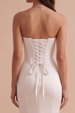 Witte korset Zeemeermin Satijn strapless lange trouwjurk met 3D-bloem