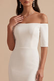 Witte zeemeermin off-shoulder halve mouwen satijnen midi trouwjurk