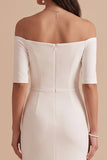 Witte zeemeermin off-shoulder halve mouwen satijnen midi trouwjurk