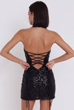 Black Sequins Bodycon Halter Korte Cocktailjurk met Keyhole