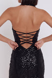 Black Sequins Bodycon Halter Korte Cocktailjurk met Keyhole